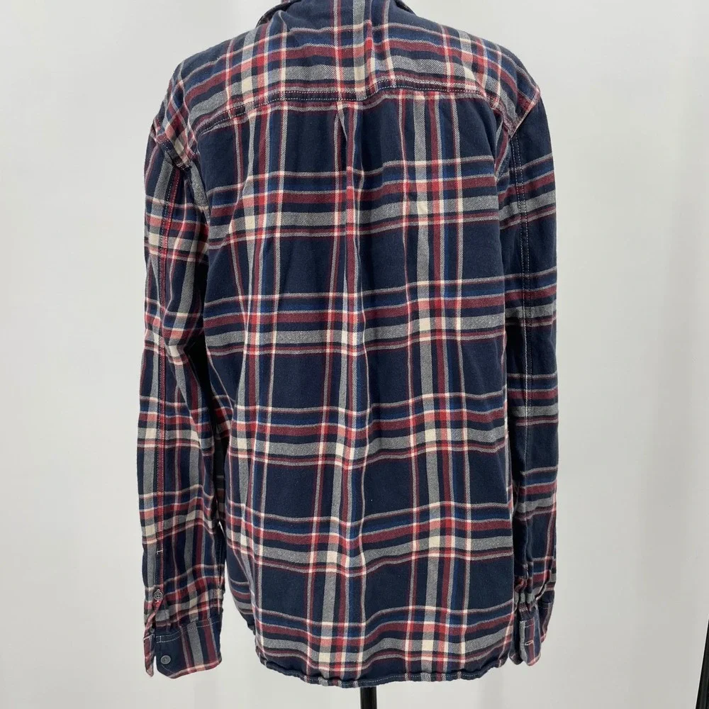 True Religion Mens Plaid Flannel LS Utility Shirt Navy‎ Red XL SVY974ZL01815